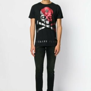 PHILIPP PLEIN BLACK RED MEN LARGE T-SHIRT NWT